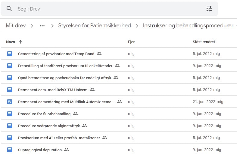 Cassandra viser klinikkens procedurer samlet i et fælles arkiv
